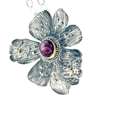 Load image into Gallery viewer, The Defiance Collection-The Glenwood Pendant Argentium Silver, 22K Yellow Gold, Star Ruby