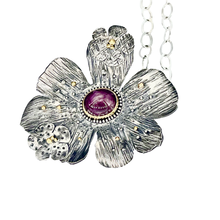 Load image into Gallery viewer, The Defiance Collection-The Glenwood Pendant Argentium Silver, 22K Yellow Gold, Star Ruby