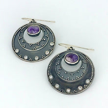 Load image into Gallery viewer, Night Sky Earrings - Argentium Silver, White Topaz, Purple Chaorite
