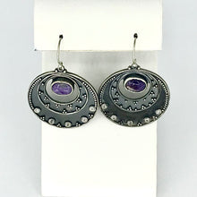 Load image into Gallery viewer, Night Sky Earrings - Argentium Silver, White Topaz, Purple Chaorite