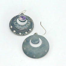 Load image into Gallery viewer, Night Sky Earrings - Argentium Silver, White Topaz, Purple Chaorite