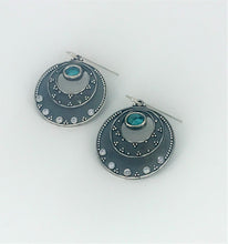 Load image into Gallery viewer, Night Sky Earrings - Argentium Silver, White Topaz, Turquoise