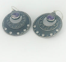 Load image into Gallery viewer, Night Sky Earrings - Argentium Silver, White Topaz, Purple Chaorite