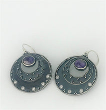 Load image into Gallery viewer, Night Sky Earrings - Argentium Silver, White Topaz, Purple Chaorite