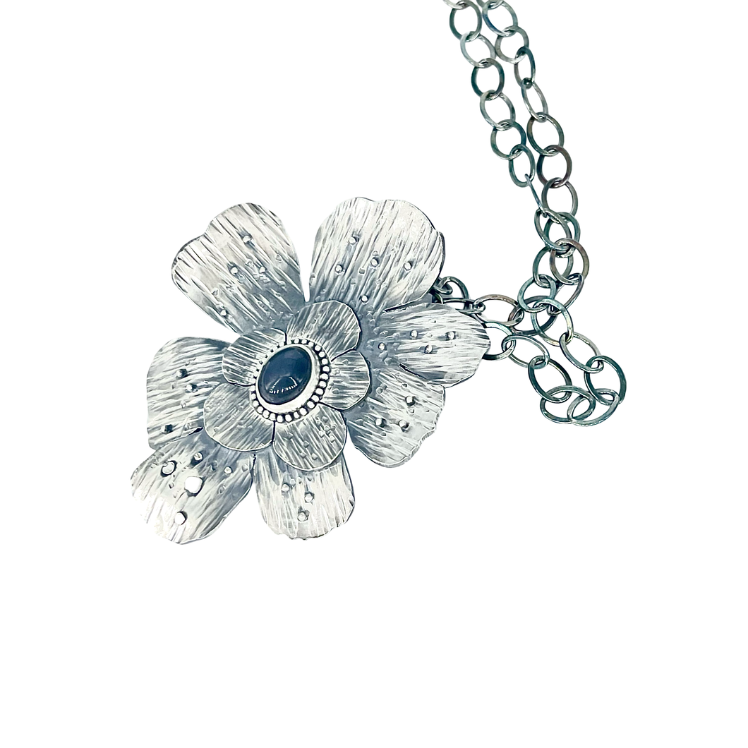 Defiance Collection-The Glenwood Pendant Argentium Silver, Grey Moonstone