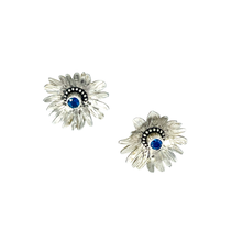 Load image into Gallery viewer, Defiance Collection- Rouge Daisy Argentium Earring, London Blue Topaz
