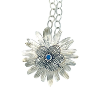 Load image into Gallery viewer, Defiance Collection- Rouge Daisy Argentium Pendant, London Blue Topaz
