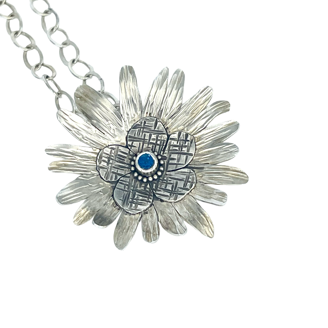 Defiance Collection- Rouge Daisy Argentium Pendant, London Blue Topaz