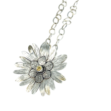 Load image into Gallery viewer, Defiance Collection- Rouge Daisy Argentium Pendant, Honey Topaz
