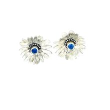 Load image into Gallery viewer, Defiance Collection- Rouge Daisy Argentium Earring, London Blue Topaz
