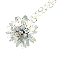 Load image into Gallery viewer, Defiance Collection- Rouge Daisy Argentium Pendant, Honey Topaz
