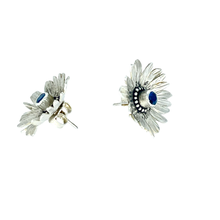 Load image into Gallery viewer, Defiance Collection- Rouge Daisy Argentium Earring, London Blue Topaz
