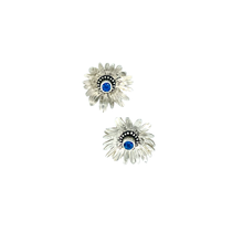 Load image into Gallery viewer, Defiance Collection- Rouge Daisy Argentium Earring, London Blue Topaz
