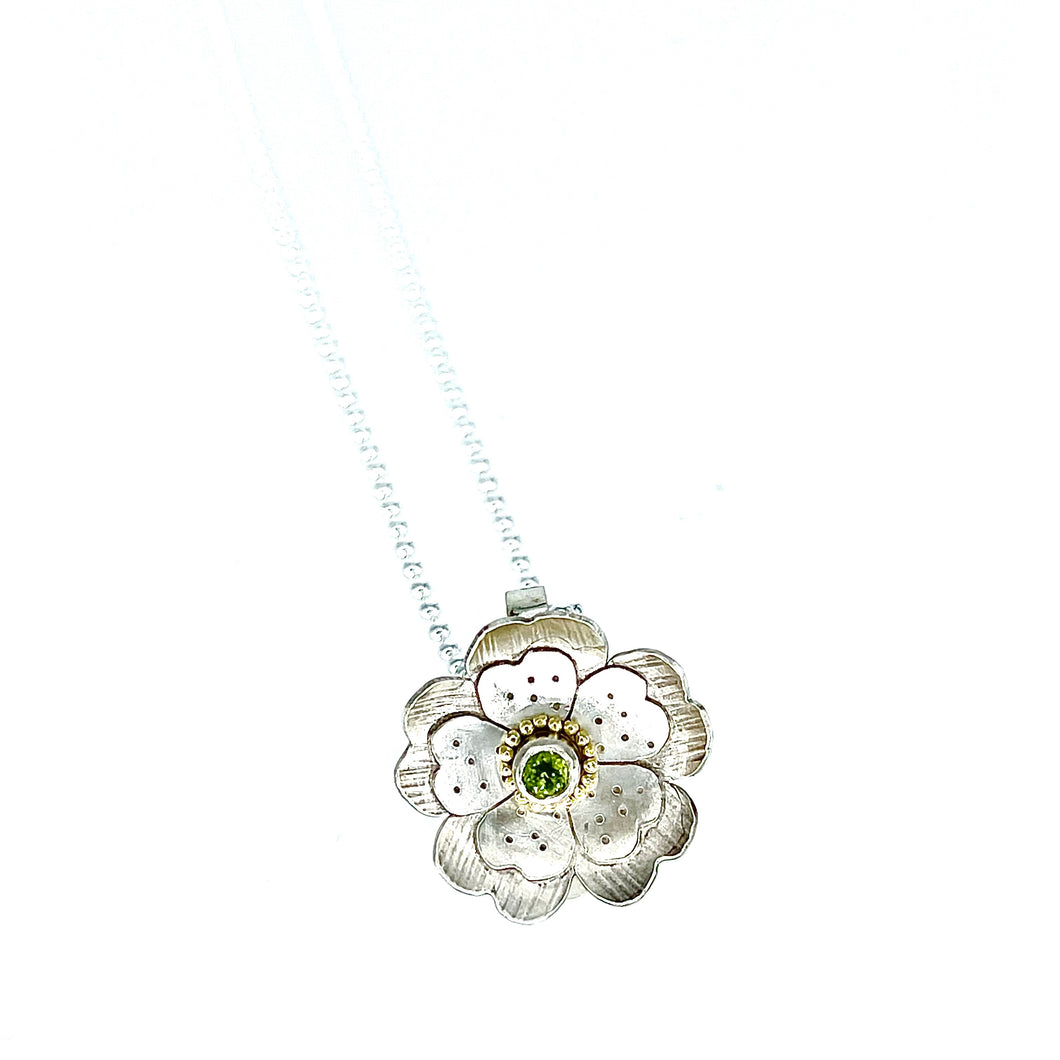 Garden Party 2.0 Pendant- Argentium Silver, 18K Gold ,Peridot