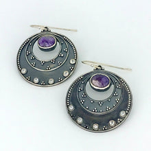 Load image into Gallery viewer, Night Sky Earrings - Argentium Silver, White Topaz, Purple Chaorite

