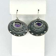 Load image into Gallery viewer, Night Sky Earrings - Argentium Silver, White Topaz, Purple Chaorite
