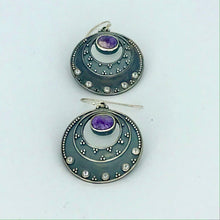 Load image into Gallery viewer, Night Sky Earrings - Argentium Silver, White Topaz, Purple Chaorite
