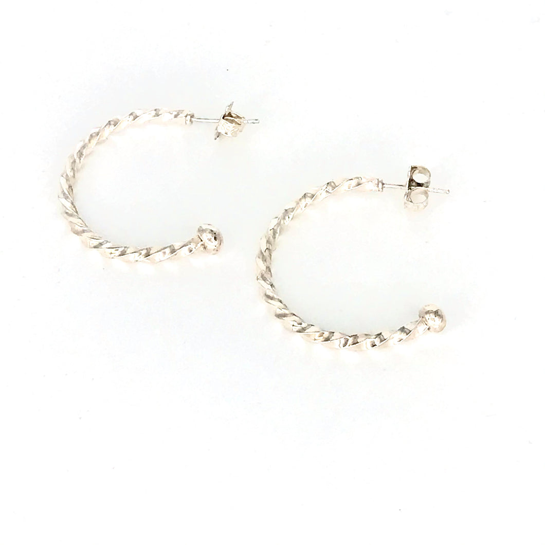 Earrings: Twisted Half Hoop - Argentium Silver