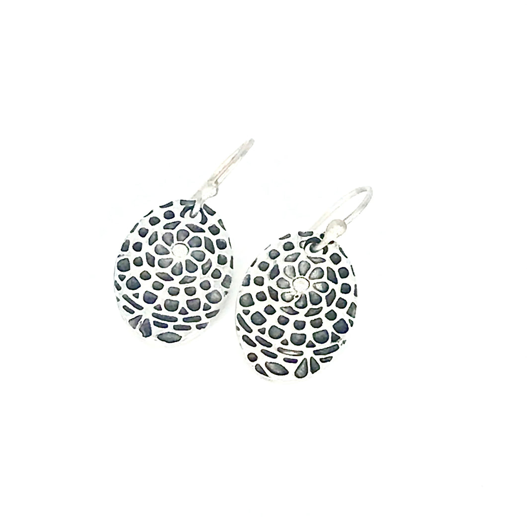 Garden Party Oval Earring -.999 Fine Silver, Cubic Zirconia