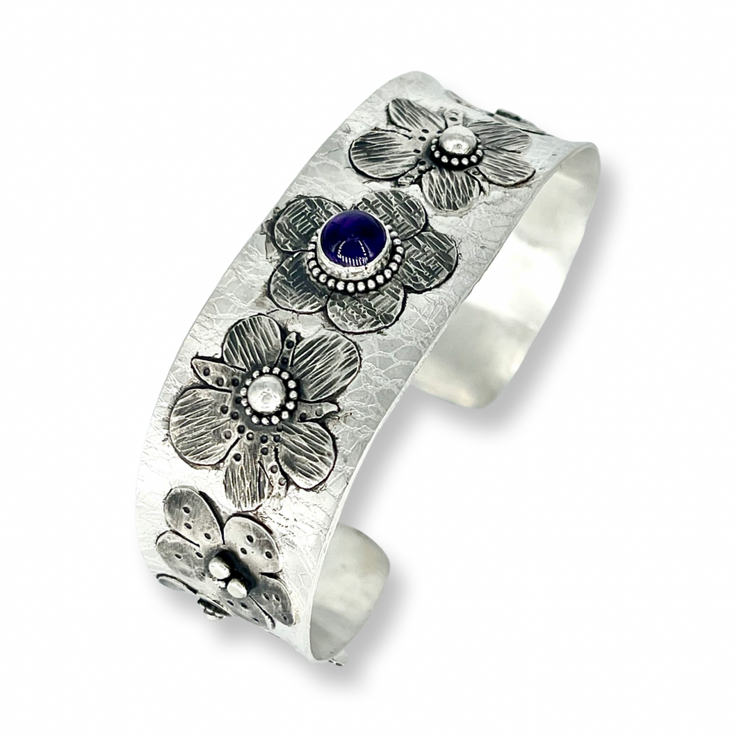 Defiance Collection-Holy Cross Cuff Bracelet, Argentium Silver, Amethyst