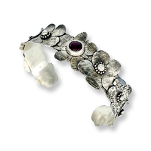 Load image into Gallery viewer, Defiance Collection-Holy Cross Cuff Argentium Bracelet, Garnet
