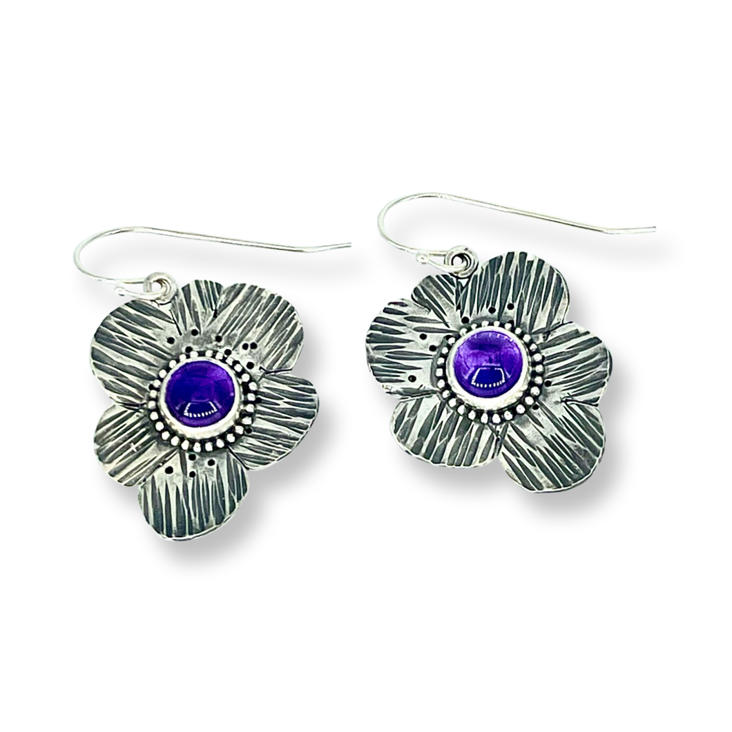 Defiance Collection-Blanca Peak Wild Flower Earrings Argentiun Silver,Amtheyst